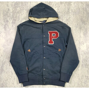 Polo Ralph Lauren Jacket Mens Medium Blue Letterman Varsity Hooded 1967 Casual